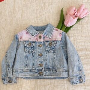 Okie Dokie Light Blue Jean Jacket with Pink Floral Accents
